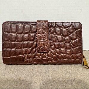 Liebeskind Berlin Women’s Croc Embossed Zip Around Brown Leather Wallet